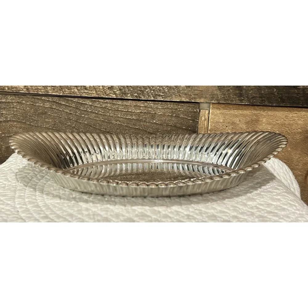 Vintage Oval PRILL SILVER Plated Ribbed Serving Dish w/ Scalloped Edge – 10 X 6½